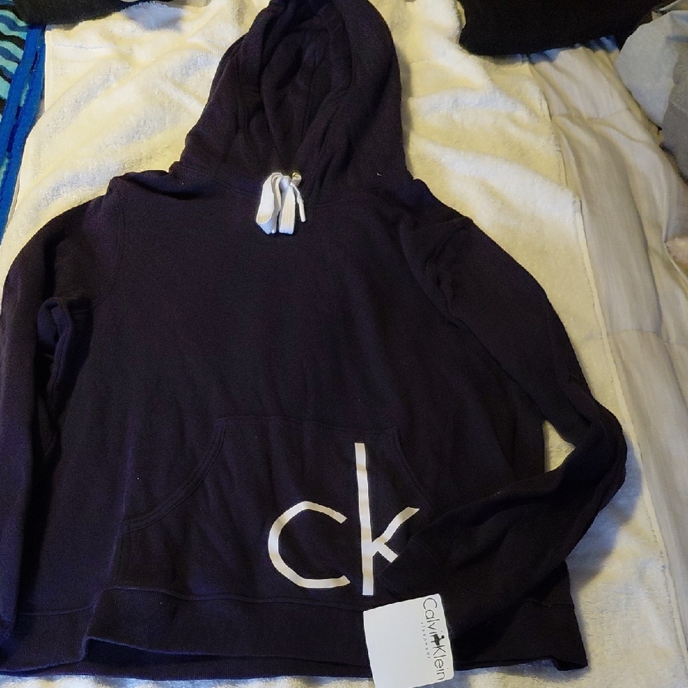 Calvin Klein Dark Purple Hoodie with White Logo
